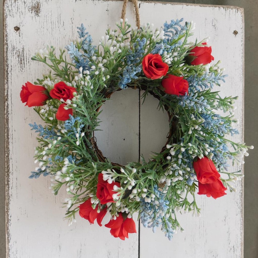 Patriotic Candle Ring Red White Blue Mini Wreath Cabinet 4th of July